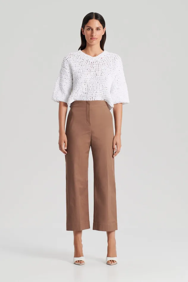 SATEEN CROPPED WIDE LEG TROUSER MOCHA Women Trousers Scanlan Theodore