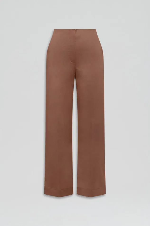 SATEEN CROPPED WIDE LEG TROUSER MOCHA Women Trousers Scanlan Theodore SATEEN CROPPED WIDE LEG TROUSER MOCHA Women Trousers Scanlan Theodore