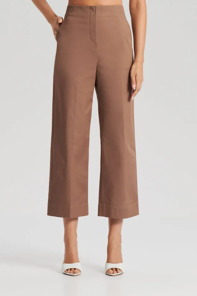 SATEEN CROPPED WIDE LEG TROUSER MOCHA Women Trousers Scanlan Theodore SATEEN CROPPED WIDE LEG TROUSER MOCHA Women Trousers Scanlan Theodore