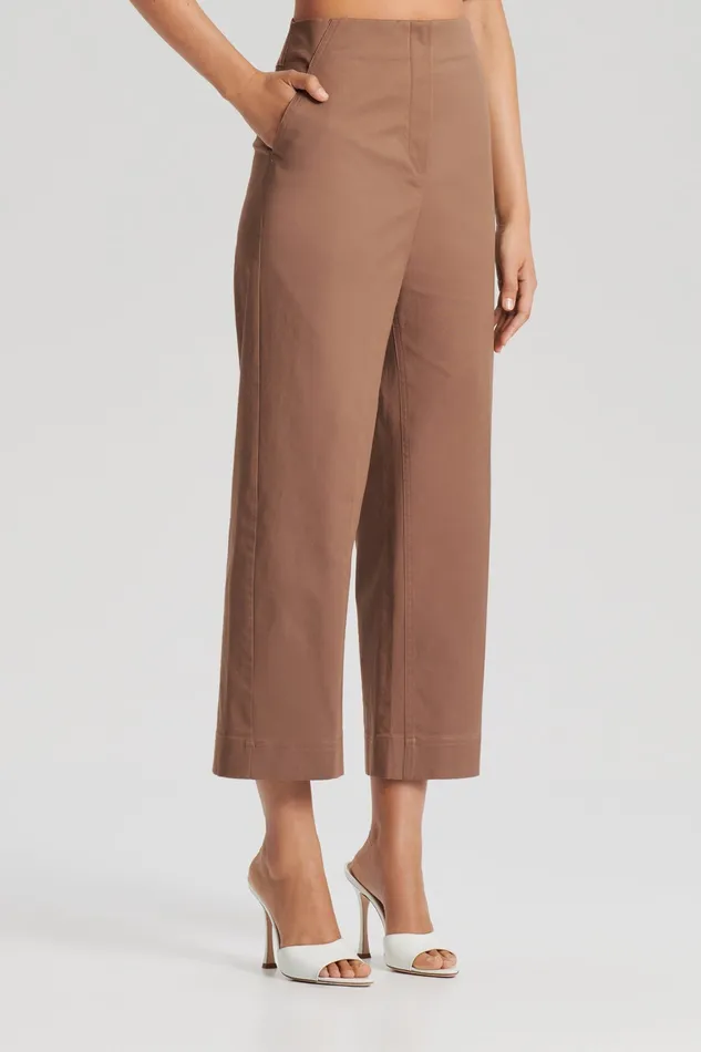 SATEEN CROPPED WIDE LEG TROUSER MOCHA Women Trousers Scanlan Theodore SATEEN CROPPED WIDE LEG TROUSER MOCHA Women Trousers Scanlan Theodore