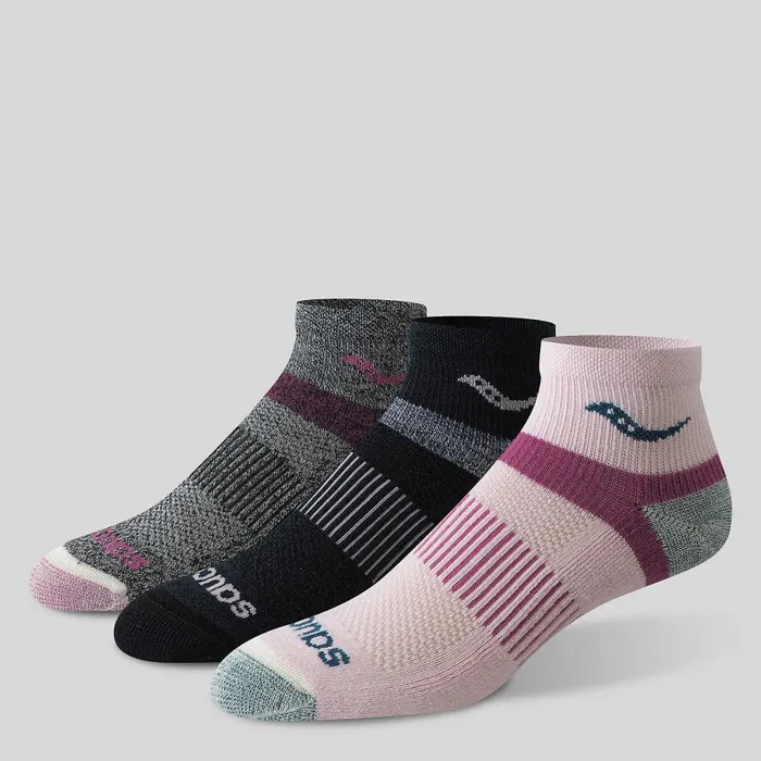 Saucony Socks Women Inferno Merino Wool Blend Quarter 3Pack Sock Pink
