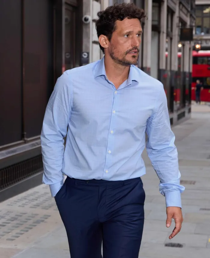 Savile Row Company Blue Cotton Prince Of Wales Check Slim Fit Formal Shirt 8211 Single Cuff Men Formal Shirts