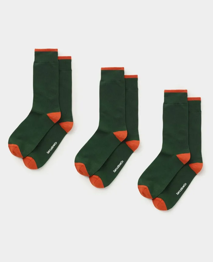 Savile Row Company Khaki Cotton Blend Pack Of Three Socks Khaki W Orange Men Socks