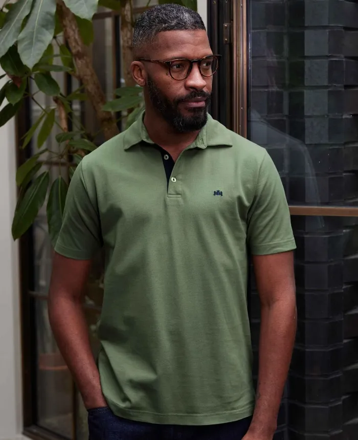 Savile Row Company Khaki Cotton Short Sleeve Polo Shirt Men Polo Shirts