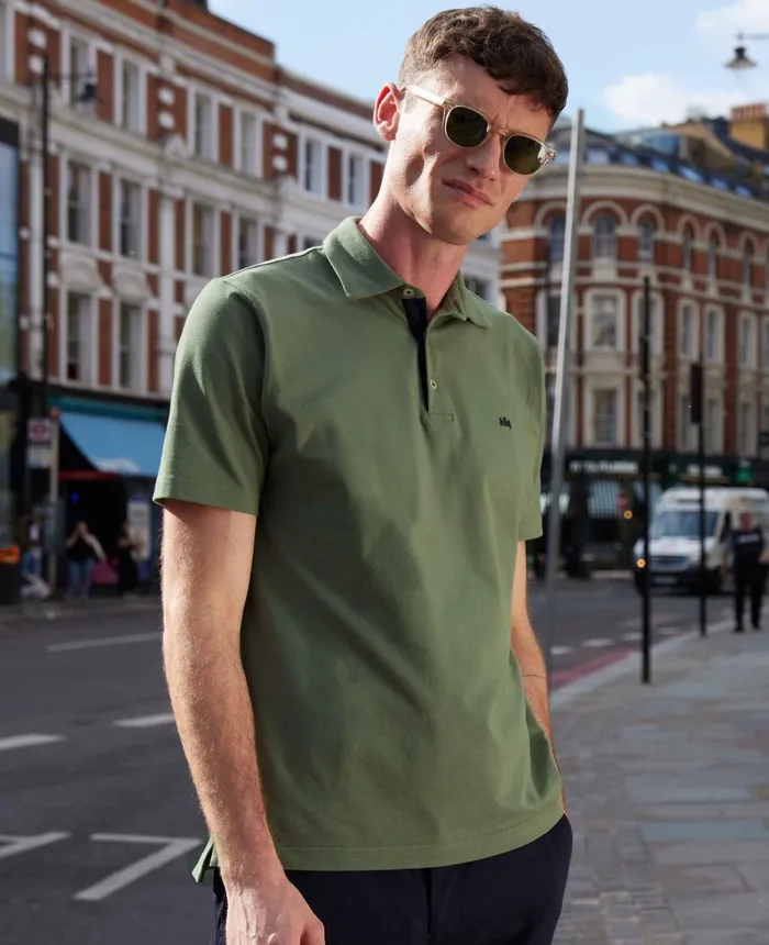 Savile Row Company Khaki Cotton Short Sleeve Polo Shirt Men Polo Shirts