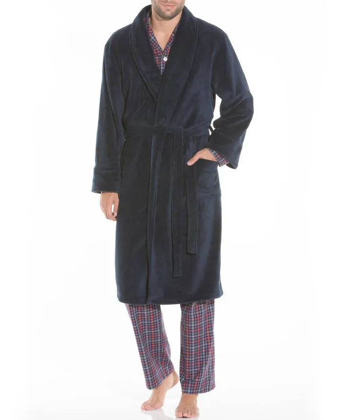 Savile Row Company Navy Fleece Dressing Gown Navy Fleece Men Dressing Gowns and Robes