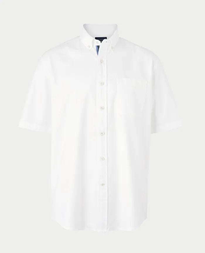 Savile Row Company White Classic Fit Short Sleeve Oxford Shirt Men Casual Shirts