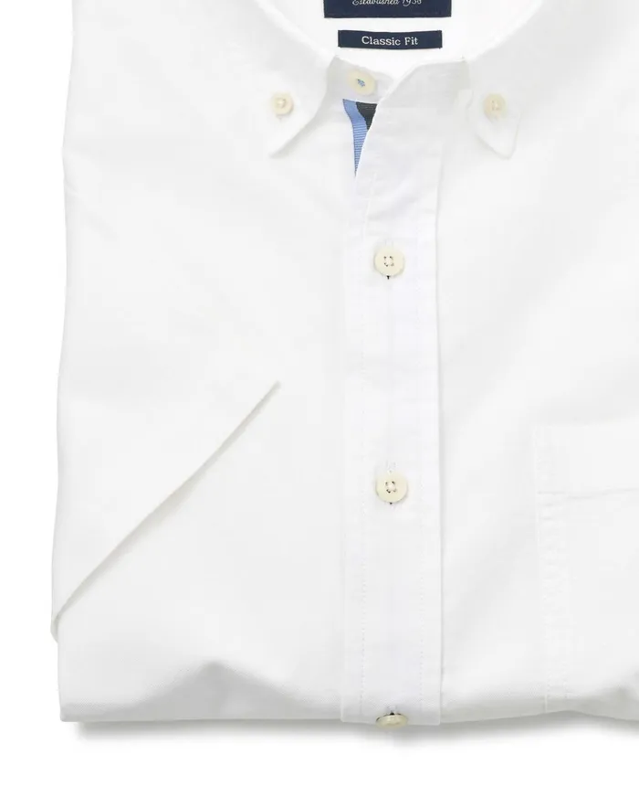 Savile Row Company White Classic Fit Short Sleeve Oxford Shirt Men Casual Shirts