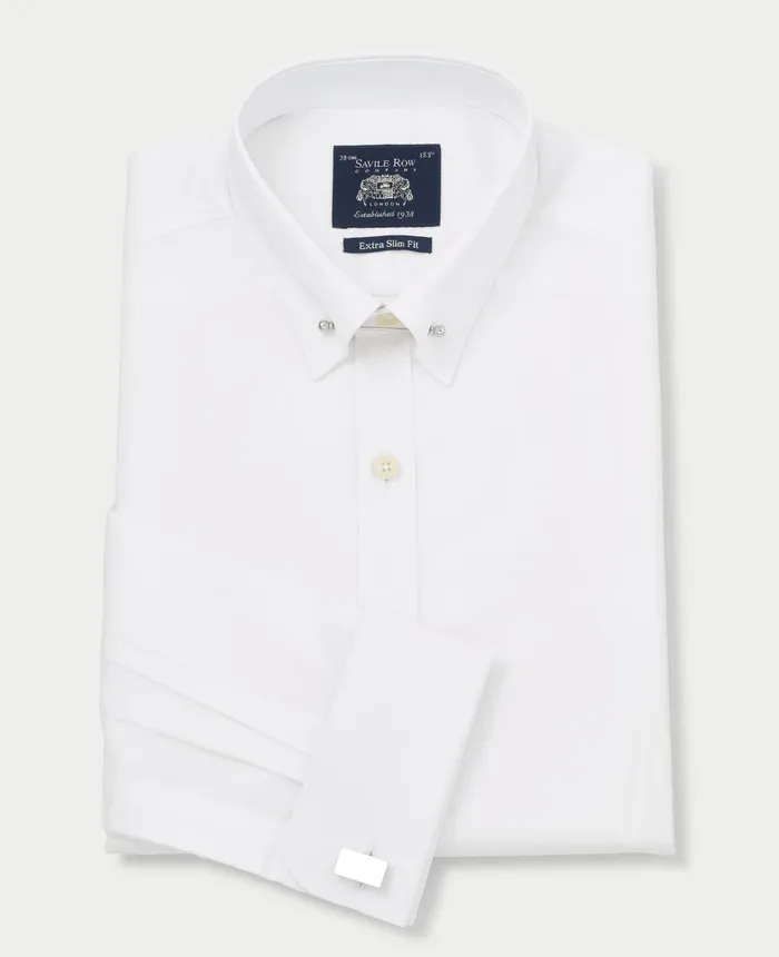 Savile Row Company White Extra Slim Fit Pin Collar Shirt 8211 Double Cuff White Men Formal Shirts