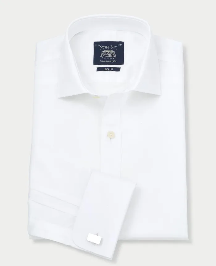 Savile Row Company White Fine Twill Slim Fit Formal Shirt 8211 Single Or Double Cuff White Twill Men Formal Shirts