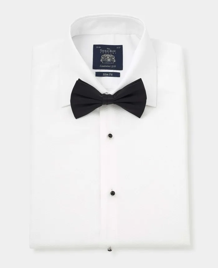 Savile Row Company White Marcella Bib Front Slim Fit Evening Double Cuff Formal Shirt Men Formal Shirts