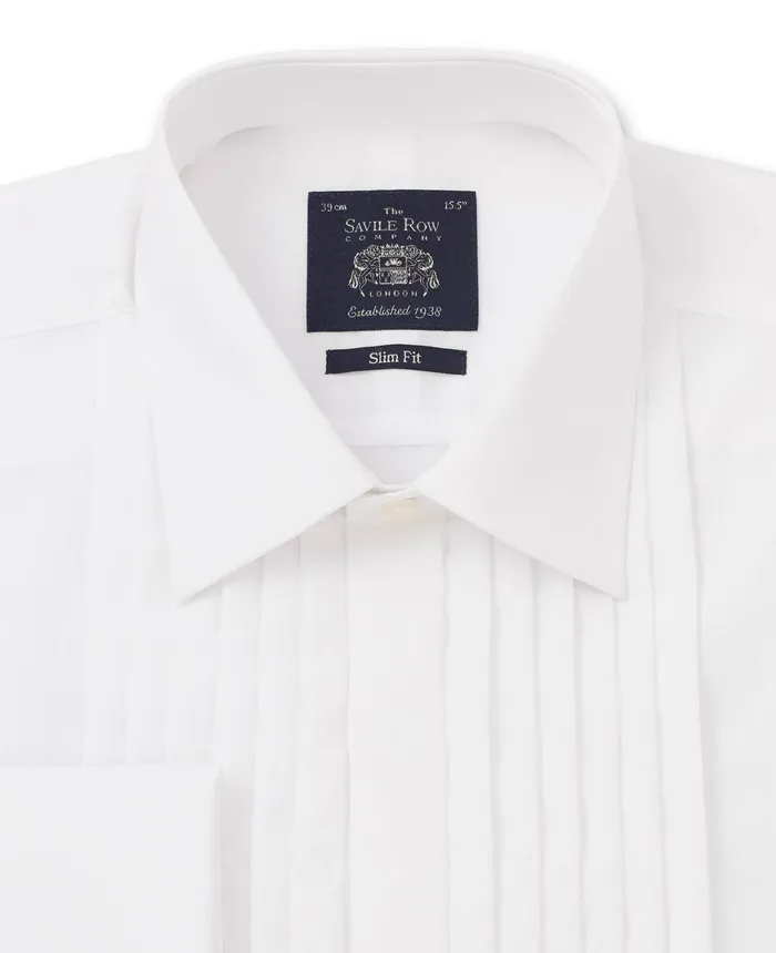 Savile Row Company White Poplin Pleated Slim Fit Double Cuff Evening Formal Shirt Men Formal Shirts Savile Row Company White Poplin Pleated Slim Fit Double Cuff Evening Formal Shirt Men Formal Shirts