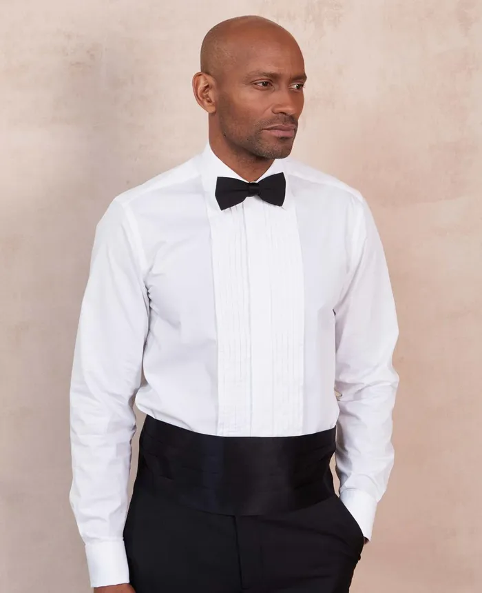 Savile Row Company White Poplin Pleated Slim Fit Double Cuff Evening Formal Shirt Men Formal Shirts Savile Row Company White Poplin Pleated Slim Fit Double Cuff Evening Formal Shirt Men Formal Shirts