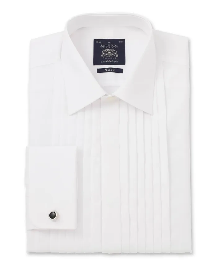 Savile Row Company White Poplin Pleated Slim Fit Double Cuff Evening Formal Shirt Men Formal Shirts Savile Row Company White Poplin Pleated Slim Fit Double Cuff Evening Formal Shirt Men Formal Shirts