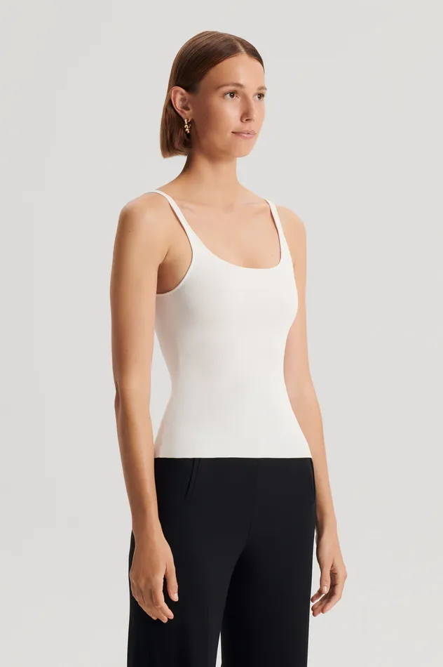 Scanlan Theodore CREPE KNIT RIB SINGLET CREAM Women Tops Scanlan Theodore CREPE KNIT RIB SINGLET CREAM Women Tops