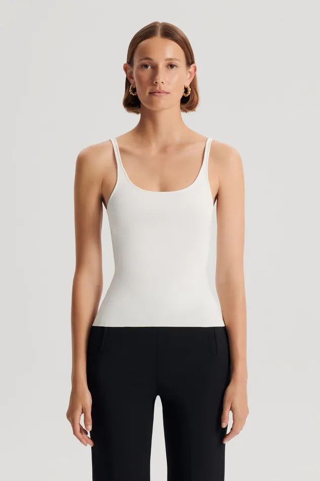 Scanlan Theodore CREPE KNIT RIB SINGLET CREAM Women Tops Scanlan Theodore CREPE KNIT RIB SINGLET CREAM Women Tops