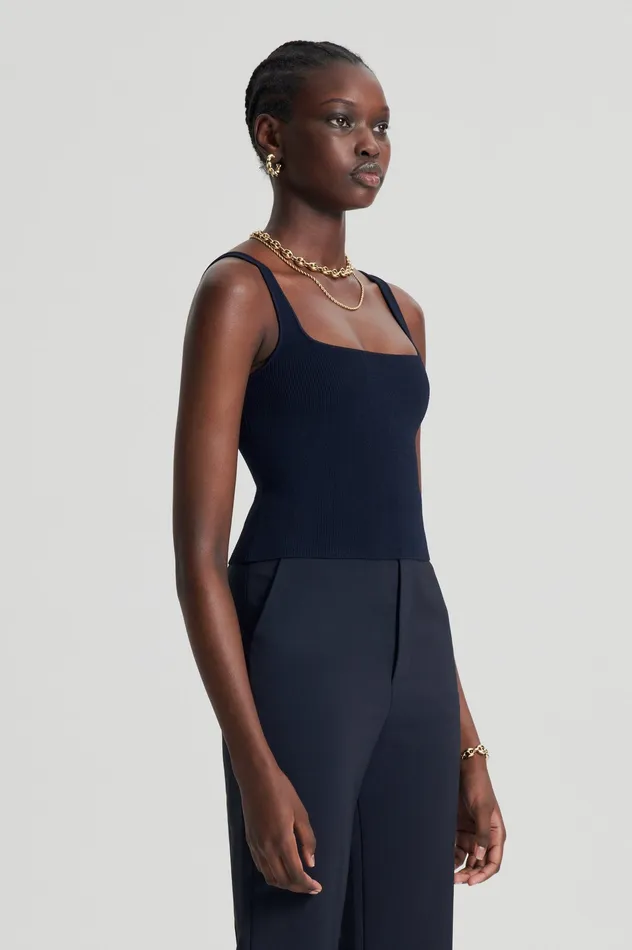 Scanlan Theodore CREPE KNIT SQUARE CAMISOLE NAVY Women Knitwear