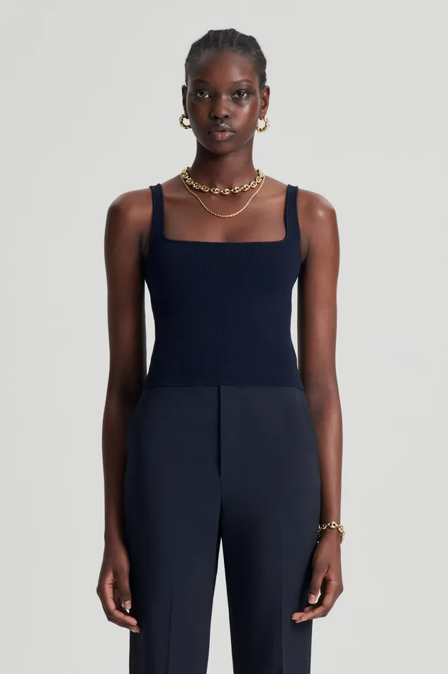 Scanlan Theodore CREPE KNIT SQUARE CAMISOLE NAVY Women Knitwear