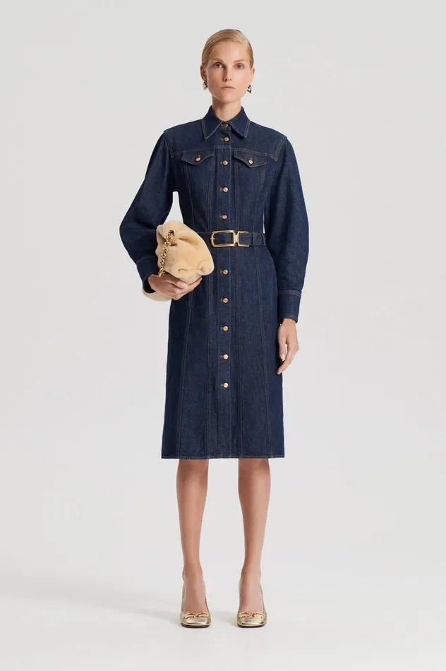 Scanlan Theodore DENIM GOLD BUCKLE DRESS INDIGOB Women Denim