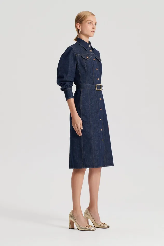 Scanlan Theodore DENIM GOLD BUCKLE DRESS INDIGOB Women Denim Scanlan Theodore DENIM GOLD BUCKLE DRESS INDIGOB Women Denim