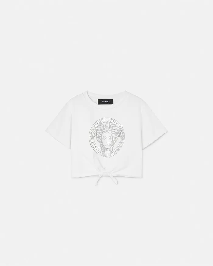 Shirts and Tshirts Kids Versace Crystal Medusa Knotted TShirt White