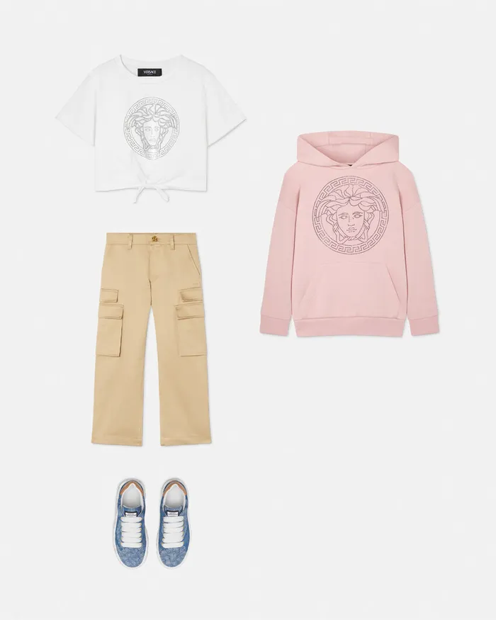 Shirts and Tshirts Kids Versace Crystal Medusa Knotted TShirt White