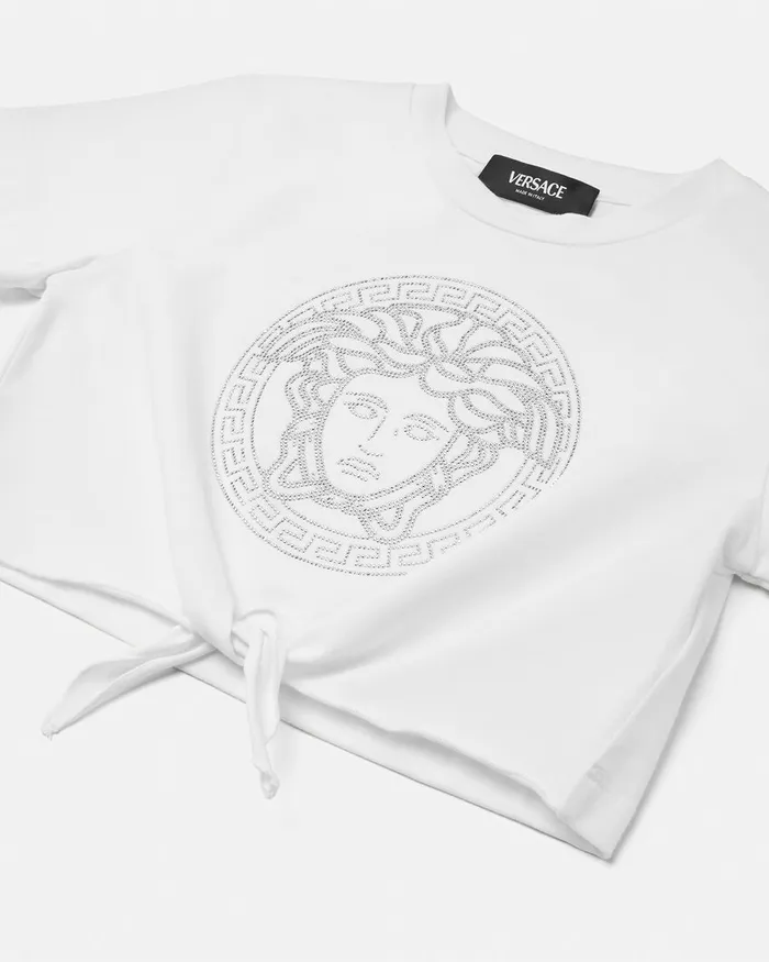 Shirts and Tshirts Kids Versace Crystal Medusa Knotted TShirt White