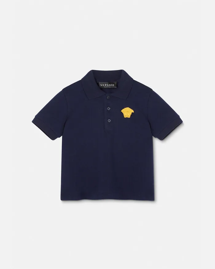 Shirts and Tshirts Kids Versace Medusa Embroidered Baby Polo Shirt Bluegold