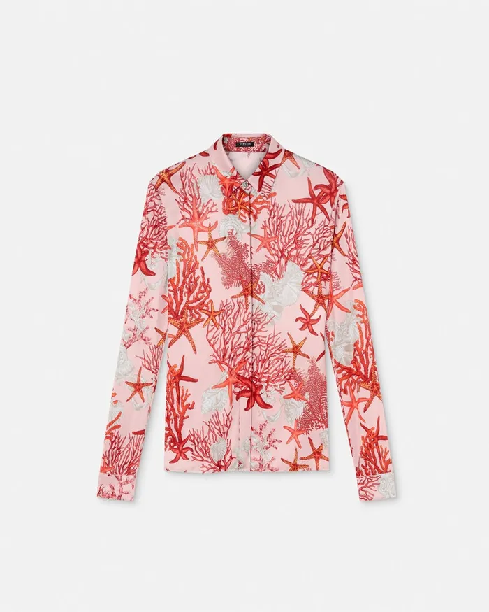 Shirts and Tops Women Versace Barocco Sea Fitted Shirt Pinkprint