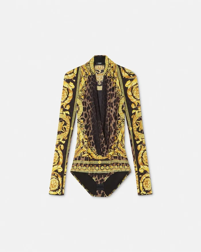 Shirts and Tops Women Versace Wild Barocco Silk Draped Bodysuit Animalier