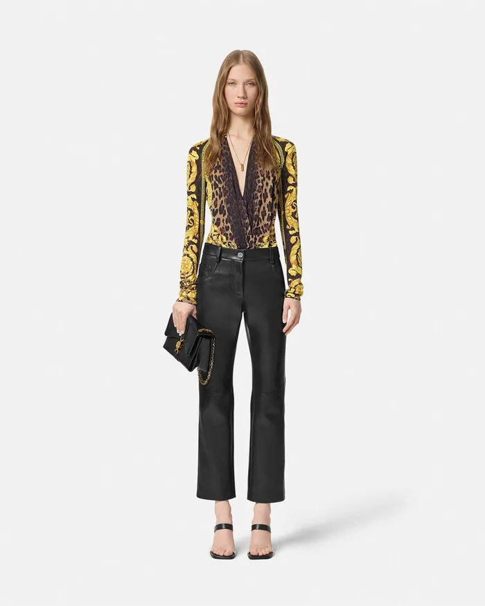 Shirts and Tops Women Versace Wild Barocco Silk Draped Bodysuit Animalier