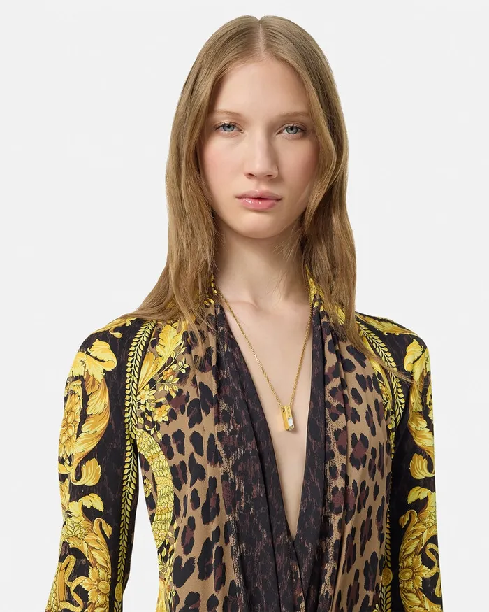 Shirts and Tops Women Versace Wild Barocco Silk Draped Bodysuit Animalier
