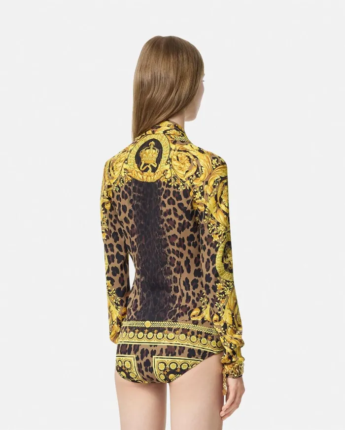 Shirts and Tops Women Versace Wild Barocco Silk Draped Bodysuit Animalier