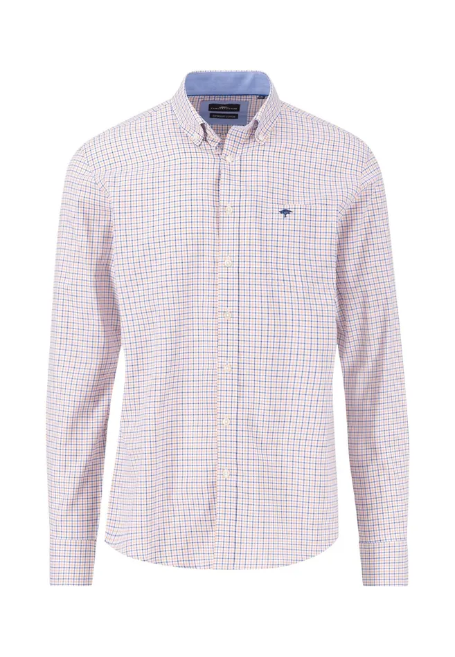 Shirts Men FYNCHHATTON Checked Shirt With Buttondown Collar Sunny Orangesummer Breezeturf Green