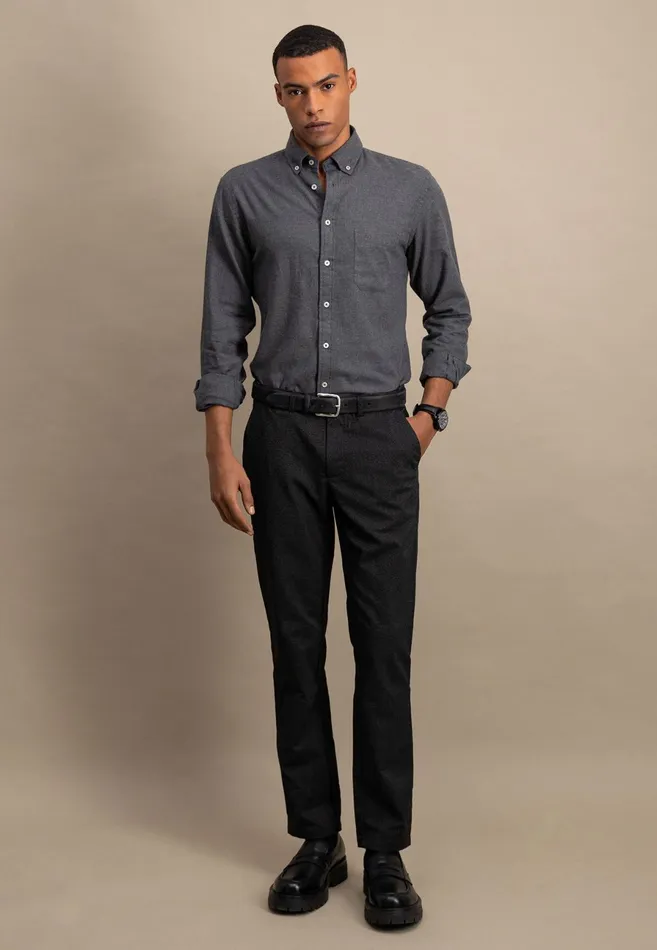 Shirts Men FYNCHHATTON Collar Flannel Shirt With A Buttondown Collar Cloud Bluenavyhazelcharcoal