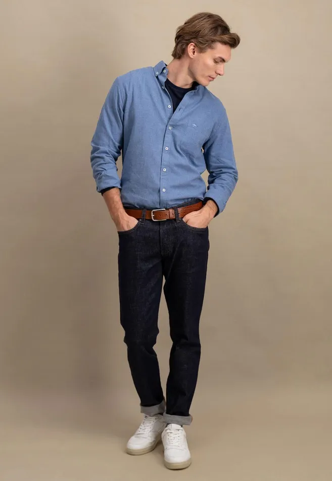 Shirts Men FYNCHHATTON Collar Flannel Shirt With A Buttondown Collar Cloud Bluenavyhazelcharcoal