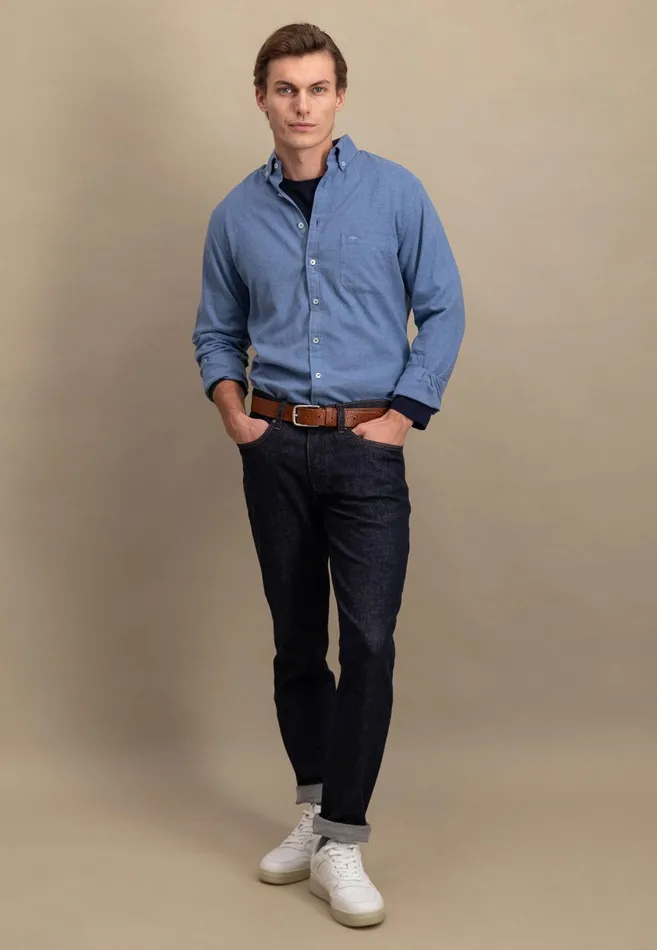 Shirts Men FYNCHHATTON Collar Flannel Shirt With A Buttondown Collar Cloud Bluenavyhazelcharcoal
