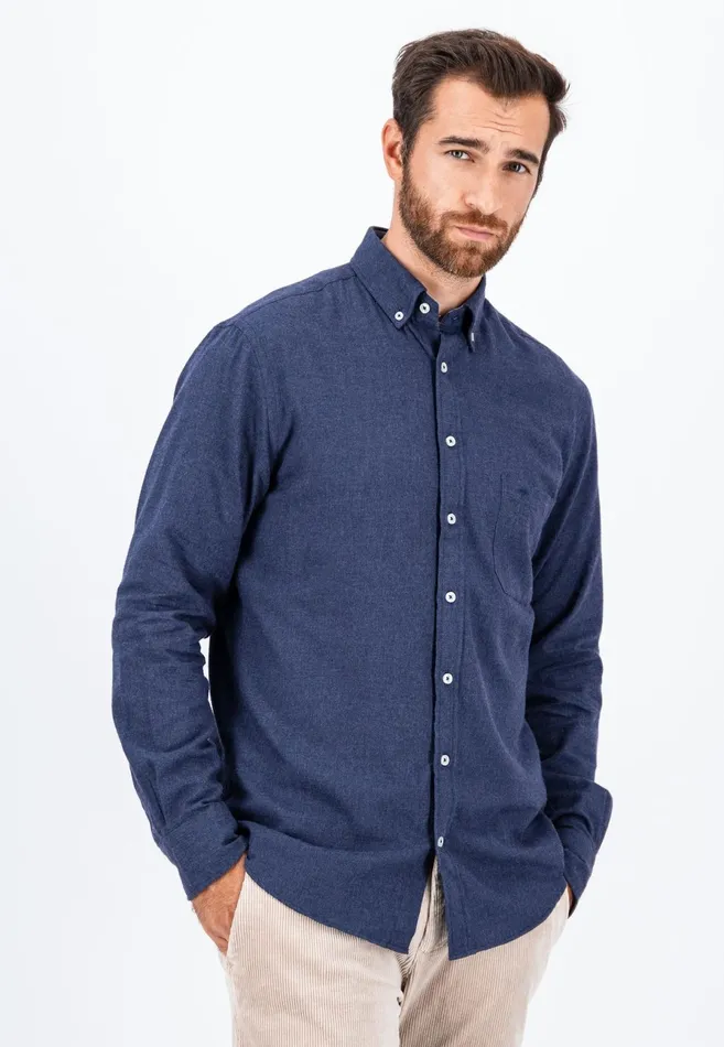 Shirts Men FYNCHHATTON Collar Flannel Shirt With A Buttondown Collar Cloud Bluenavyhazelcharcoal