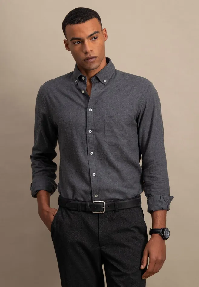 Shirts Men FYNCHHATTON Collar Flannel Shirt With A Buttondown Collar Cloud Bluenavyhazelcharcoal
