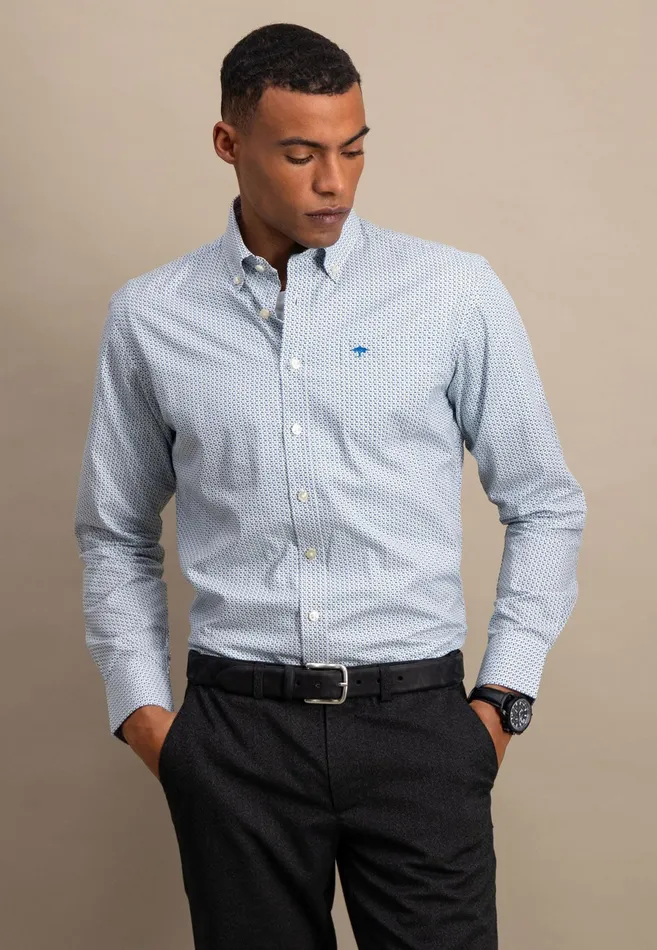 Shirts Men FYNCHHATTON Cotton Shirt With Allover Print Vibrant Bluedark Emeraldnavy Shirts Men FYNCHHATTON Cotton Shirt With Allover Print Vibrant Bluedark Emeraldnavy