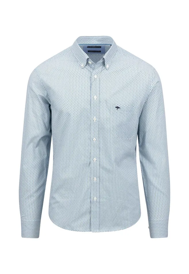 Shirts Men FYNCHHATTON Cotton Shirt With Allover Print Vibrant Bluedark Emeraldnavy