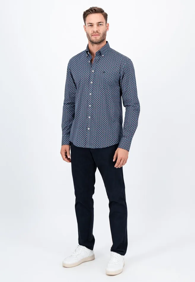 Shirts Men FYNCHHATTON Cotton Shirt With Allover Print Vibrant Bluedark Emeraldnavy