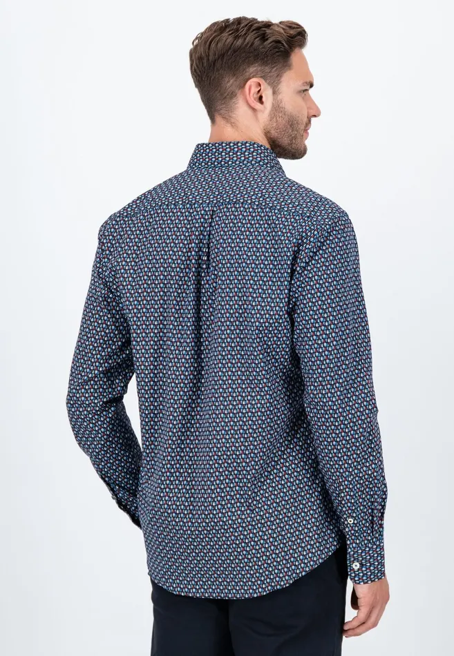 Shirts Men FYNCHHATTON Cotton Shirt With Allover Print Vibrant Bluedark Emeraldnavy