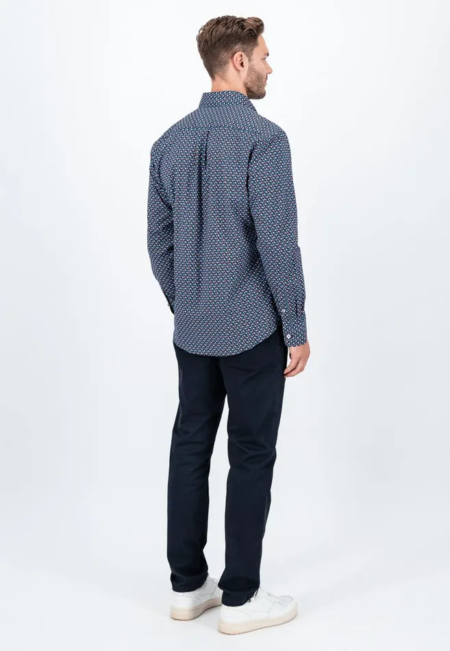 Shirts Men FYNCHHATTON Cotton Shirt With Allover Print Vibrant Bluedark Emeraldnavy