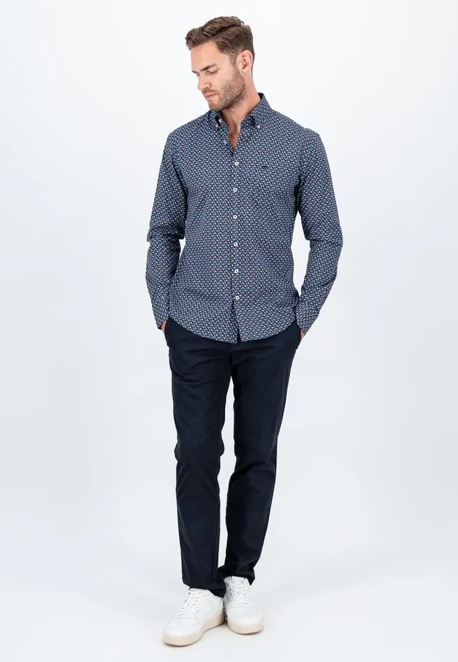 Shirts Men FYNCHHATTON Cotton Shirt With Allover Print Vibrant Bluedark Emeraldnavy