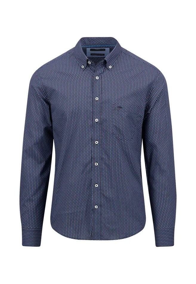 Shirts Men FYNCHHATTON Cotton Shirt With Allover Print Vibrant Bluedark Emeraldnavy