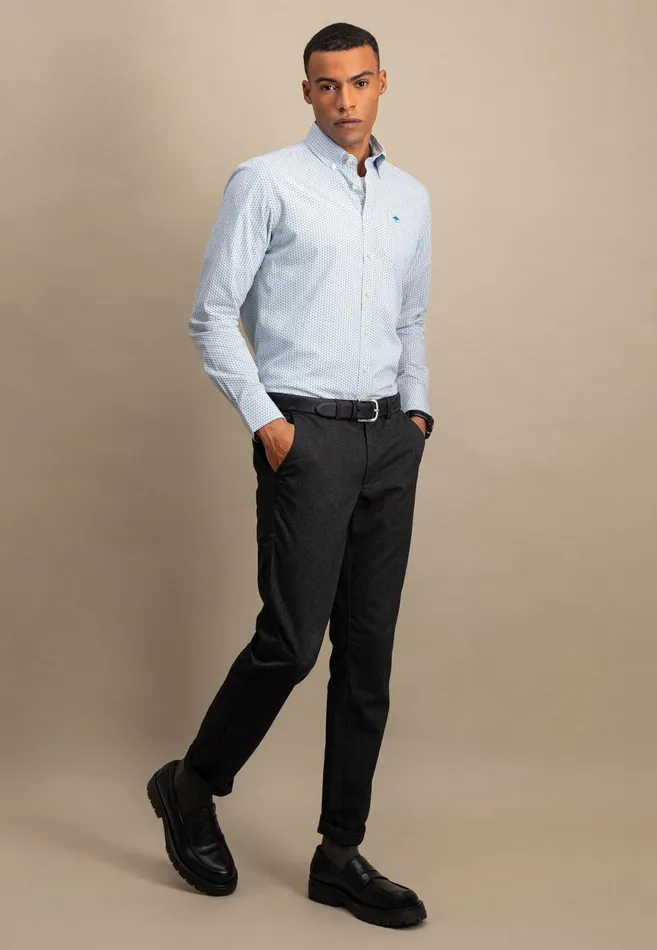Shirts Men FYNCHHATTON Cotton Shirt With Allover Print Vibrant Bluedark Emeraldnavy