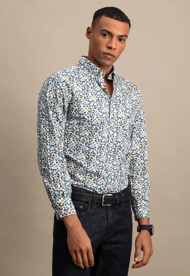 Shirts Men FYNCHHATTON Cotton Shirt With Floral Print Dark Emeraldsummer Breezevibrant Blue Shirts Men FYNCHHATTON Cotton Shirt With Floral Print Dark Emeraldsummer Breezevibrant Blue
