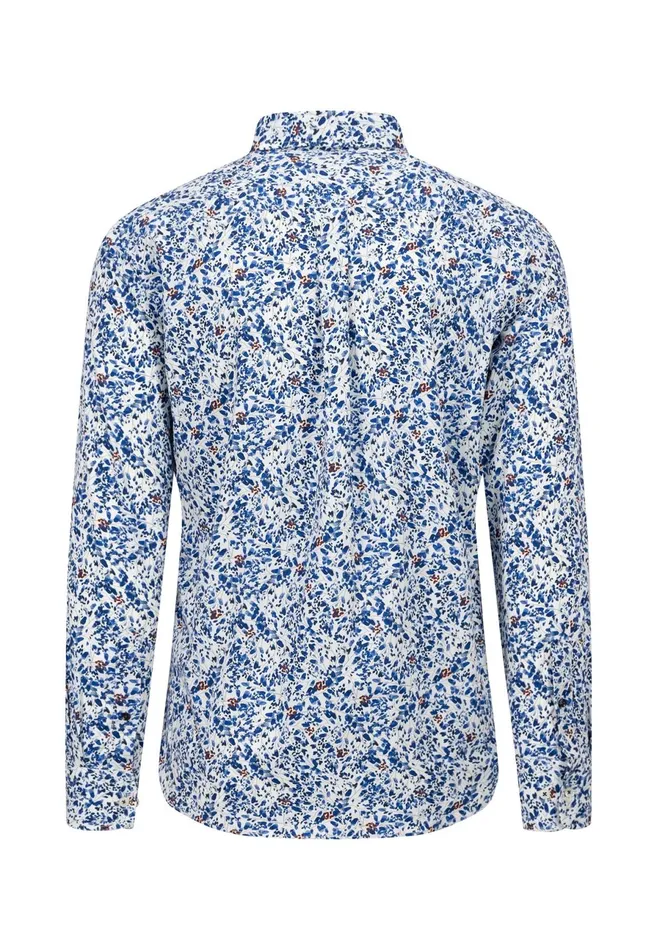 Shirts Men FYNCHHATTON Cotton Shirt With Floral Print Dark Emeraldsummer Breezevibrant Blue