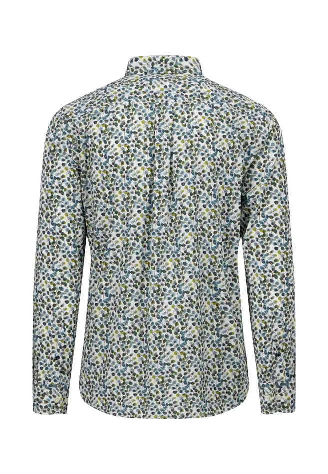 Shirts Men FYNCHHATTON Cotton Shirt With Floral Print Dark Emeraldsummer Breezevibrant Blue